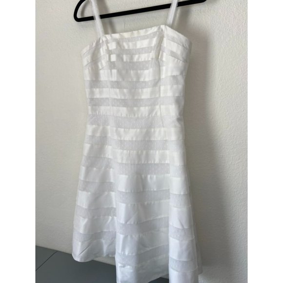 White House Black Market women's 6 white fit and flare striped knee length dress - Picture 2 of 10